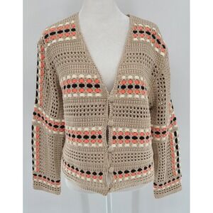 Y2K Crochet Cropped Cardigan Sweater Top‎ Large Fairy Indie Boho Granola Cottage